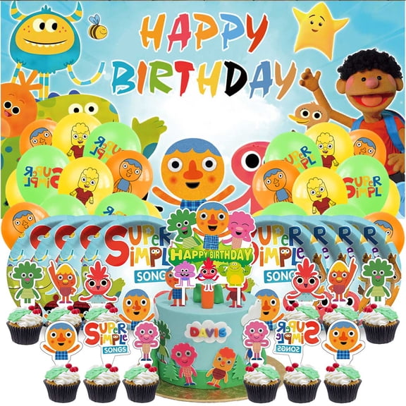 Super Simple Songs Birthday Party Supplies Balloons Paper Plates Decoration Cake Topper Decor Tableware Banner Backdrop
