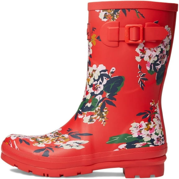 JOULES Molly Welly Mid-Height Red Floral Rubber Rain Boots US Size 5