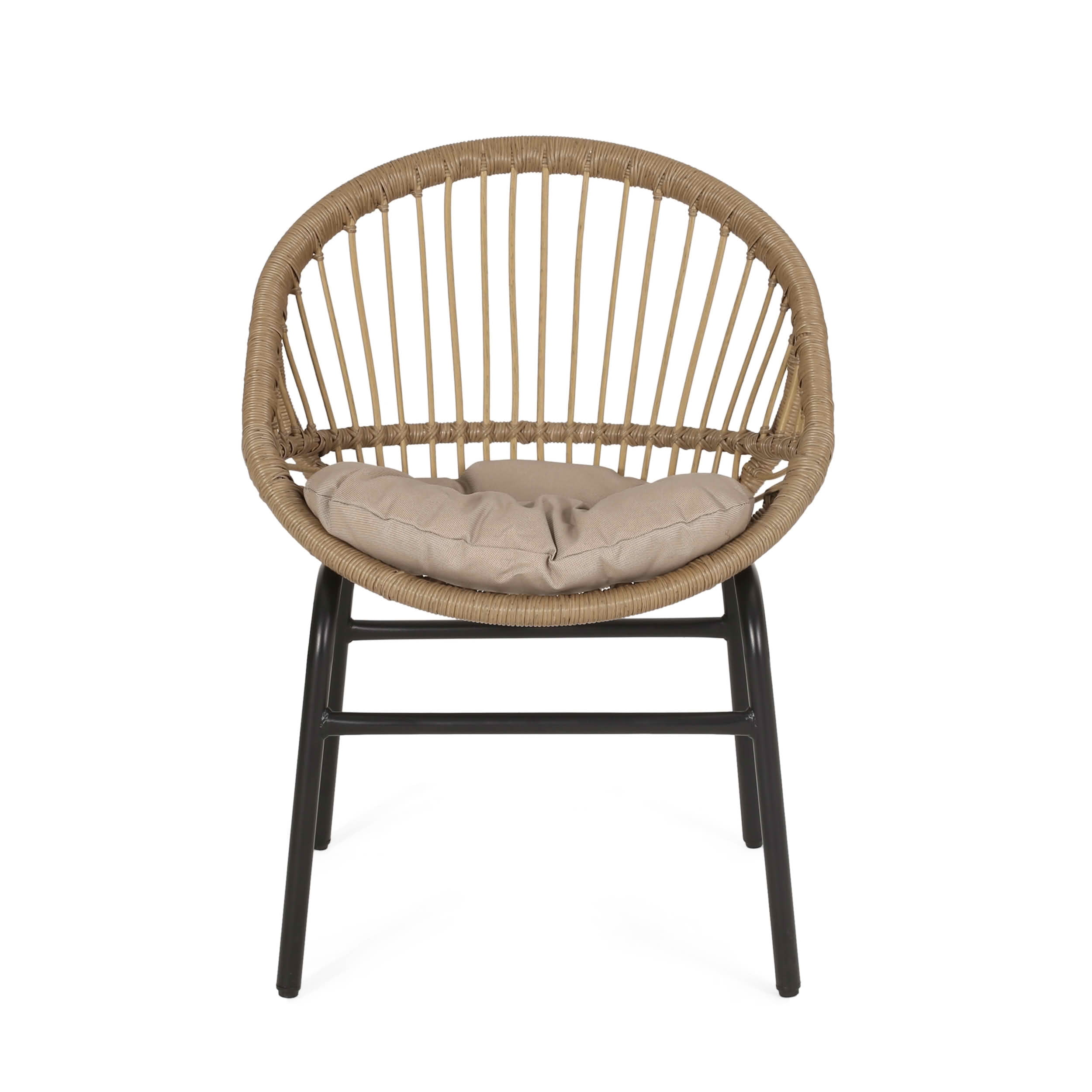 MAYEERTY Set of 2 Patio Boho Woven Rattan Outdoor Dining Chairs with Metal Frame & Water-Resistant Cushions