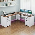 thumbnail image 3 of Craftian L-Shaped Desk with Power Outlets, Computer Desk with Drawers, Executive Desk , White & Walnut Color, 3 of 10