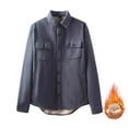 thumbnail image 2 of Stamzod Winter Mens Flannel Shirt Solid Color Fleece Lined Button Up Shirt Men Casual Thicked Warm Shirts with Pocket Navy L, 2 of 9