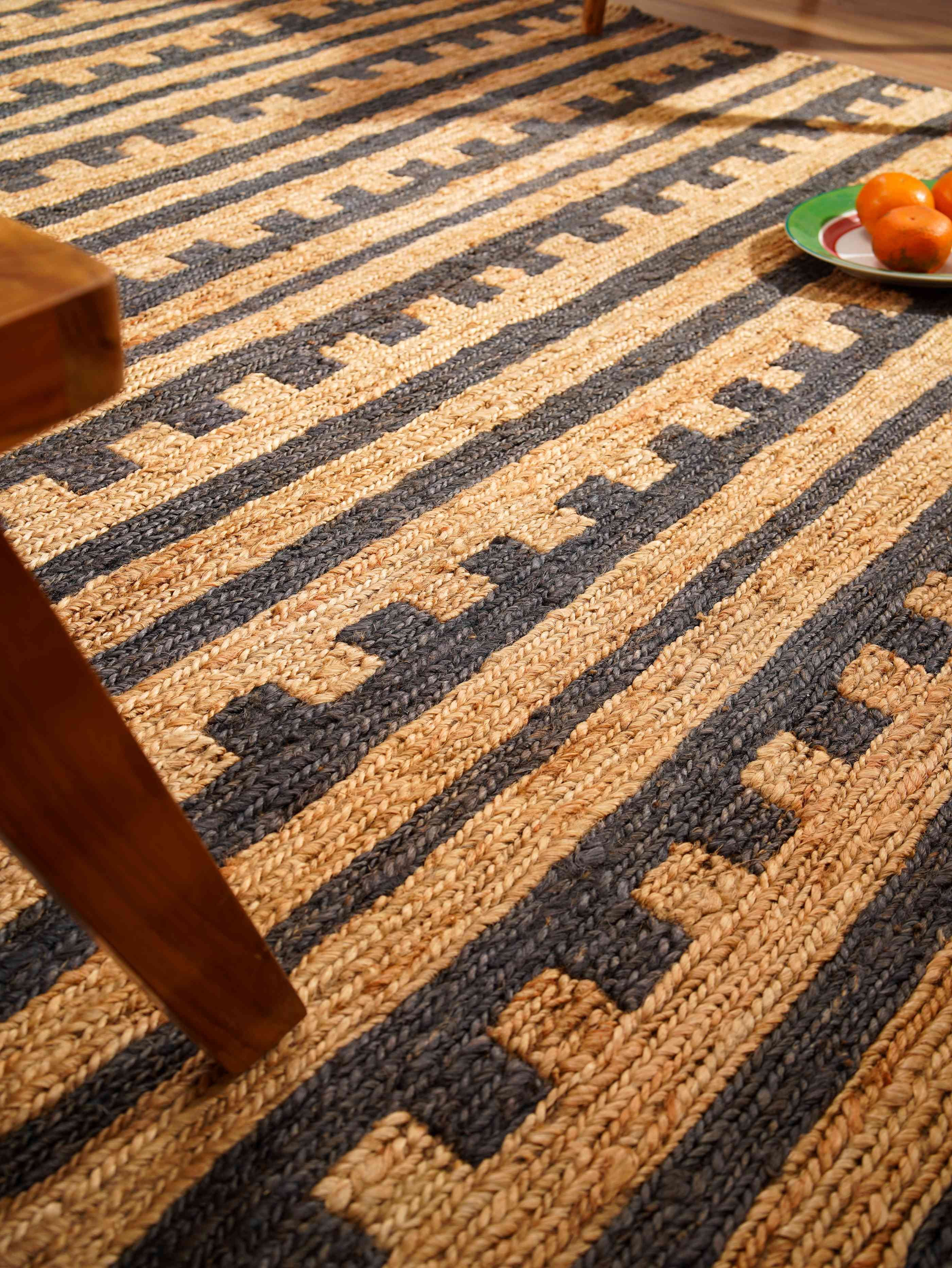 HAND KNOTTED SUMAK JUTE ECO-FRIENDLY AREA RUGS - 6'x9', Rectangle Shape, Beige Brown Color, Contemporary Pattern, High Pile, Natural Fiber, Outdoor Indoor Handmade Area Rugs for Living Room (J00075)