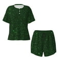 thumbnail image 3 of Lafuoo Emerald Green Sparkling Pattern Women's Round Neck Short Sleeve Pajamas Set, Button Pajamas Elastic Band Pajamas Home Wear-X-Large, 3 of 9