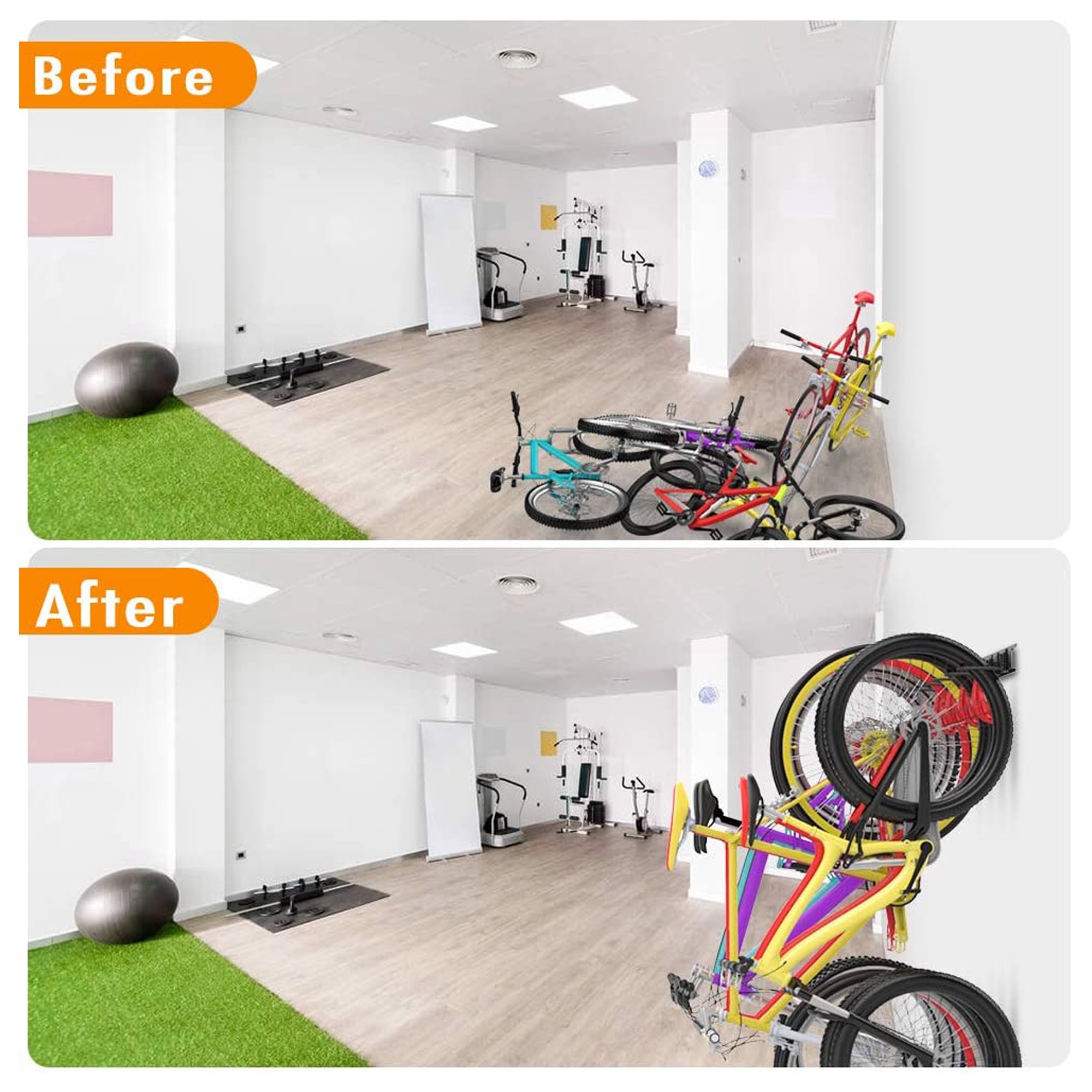 BreezyLife Bike Storage Rack Wall Mount Garage Hanger for 6 Bicycles & 3 Helmets
