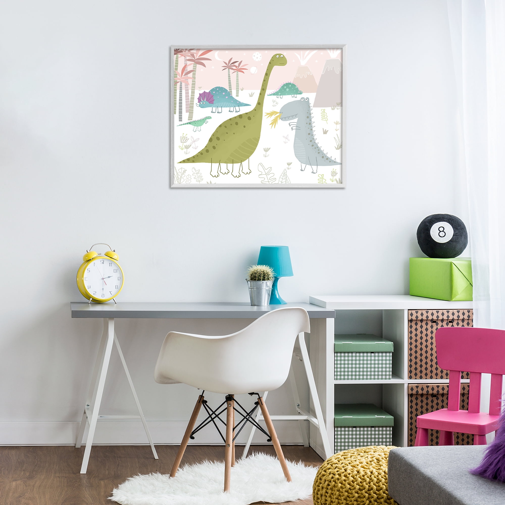 Stupell Industries Earthy Jurassic Dinosaurs White Framed Giclee Art, design by Carla Daly