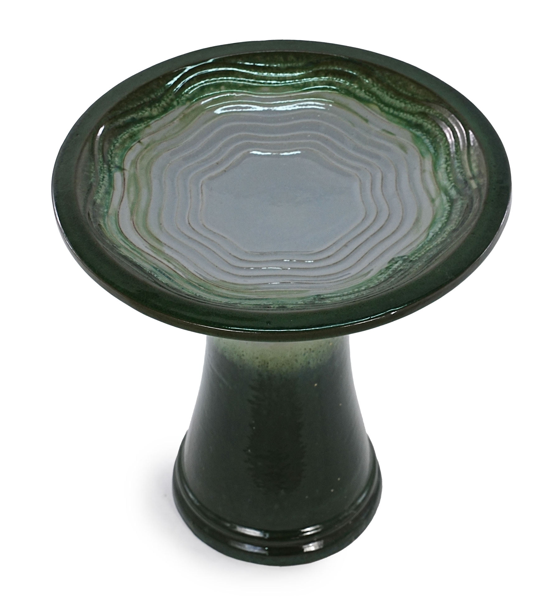 S-HOME Handcrafted 17 Inch Ceramic  Tall Outdoor Bird Bath Featuring Swirl Pattern Design For Bird Lovers, Grass Green