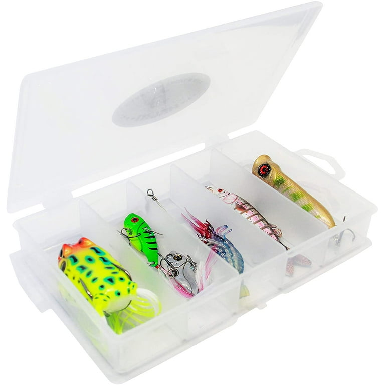Ufish 4 Pk Tackle Box, Fishing Lures Storage Organizer - Clear Visible Plastic  Fishing Tackle Accessory Box - Fishing Lure Bait Hooks Storage Case Box - 5  Compartments 