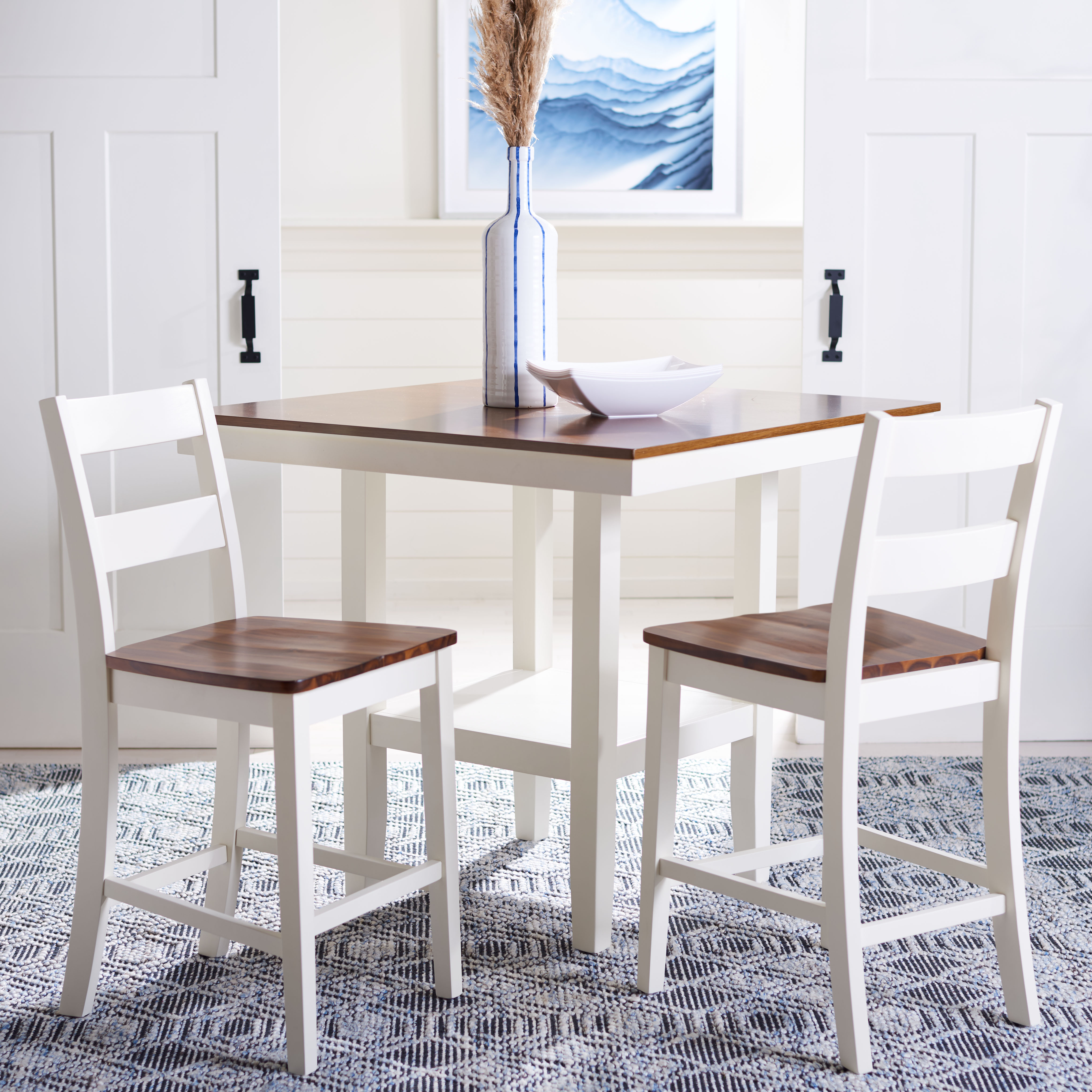 SAFAVIEH Yuri Modern Wood Counter Stool with Footrest, White/Natural, Set of 2