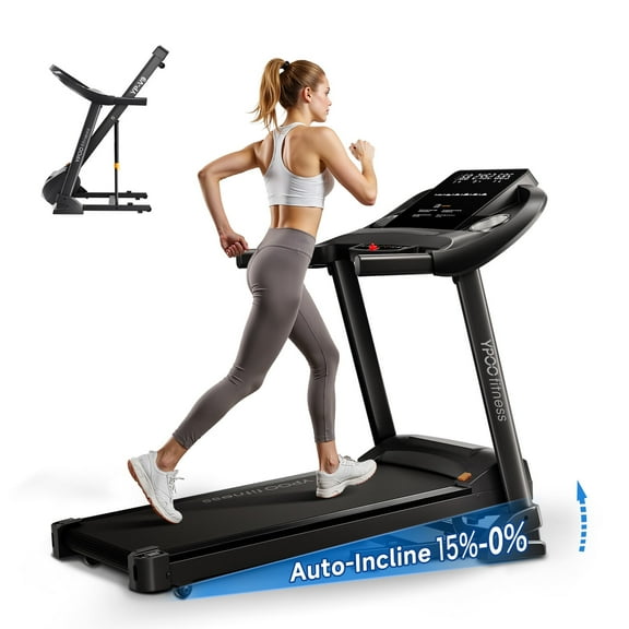 YPOO Folding Exercise Treadmill for Home Use, Walking Pad with Incline, 8 mph Running, Auto Fold, Compact, 300 lb Capacity for Small Spaces
