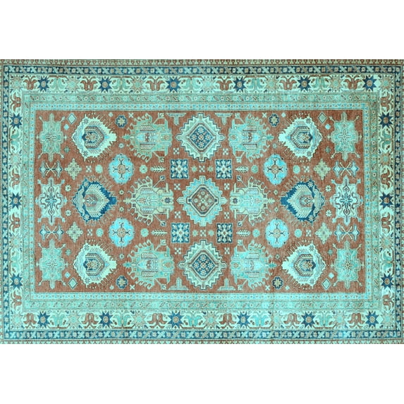 Ahgly Company Indoor Rectangle Oriental Light Blue Traditional Area Rugs, 7' x 9'