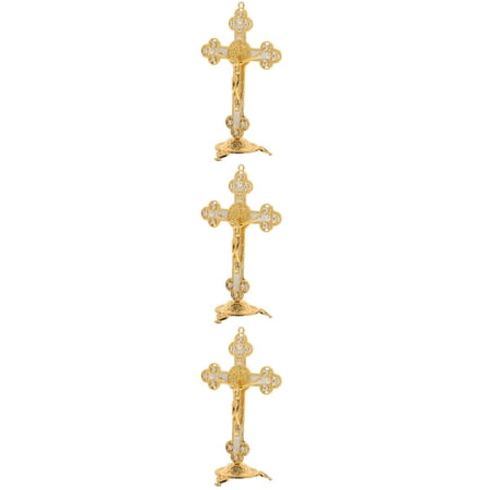 FRCOLOR 3pcs Jesus Cross Statue Jesus Carrying Cross Metal Figurine Jesus Decor For Bedroom