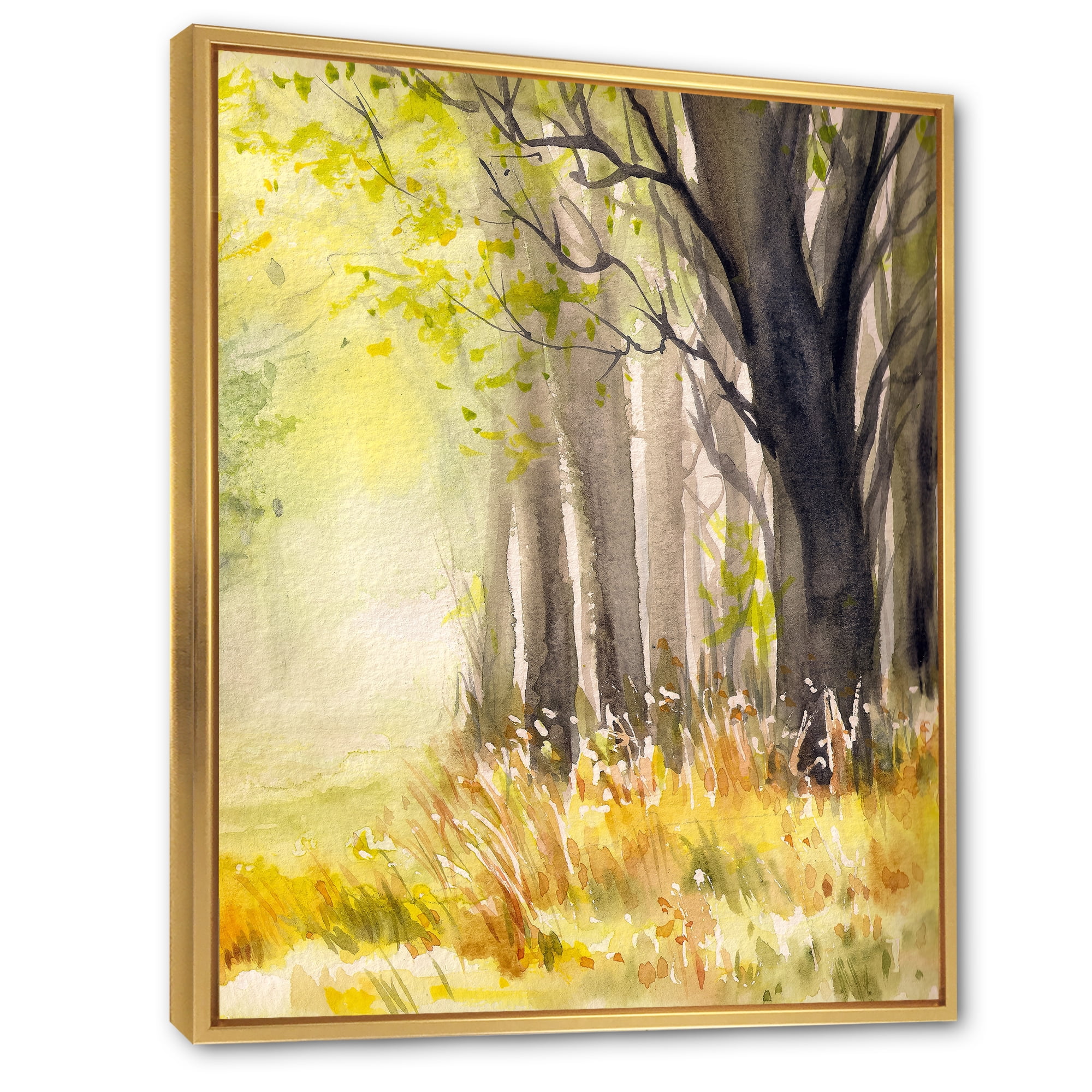 Designart 'Bright Sunshine Through The Yellow Forest Trees II' Traditional Framed Canvas Wall Art Print