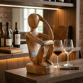 thumbnail image 4 of 12" Wooden Abstract Hand Carved Wine Rack Bottle Holder "Thinking Man" Free Standing Thinker Handmade Wood Home Decor Accent Gift Bar Art Handcrafted, 4 of 9