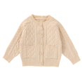 thumbnail image 2 of GiLiling Baby Toddler Girls Solid Color Cable Knit Cardigan Long Sleeve Crewneck Chunky Crochet Open Front with Pockets Fall Winter Sweater (Beige, 3-6 Months), 2 of 6
