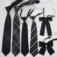thumbnail image 2 of Corbata negra gris a cuadros a rayas para niña, lazo para niño, estilo anudado a mano, sin nudos, accesorios cortos para pareja, 2 of 5