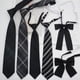 thumbnail image 2 of Corbata negra gris a cuadros a rayas para niña, lazo para niño, estilo anudado a mano, sin nudos, accesorios cortos para pareja, 2 of 5