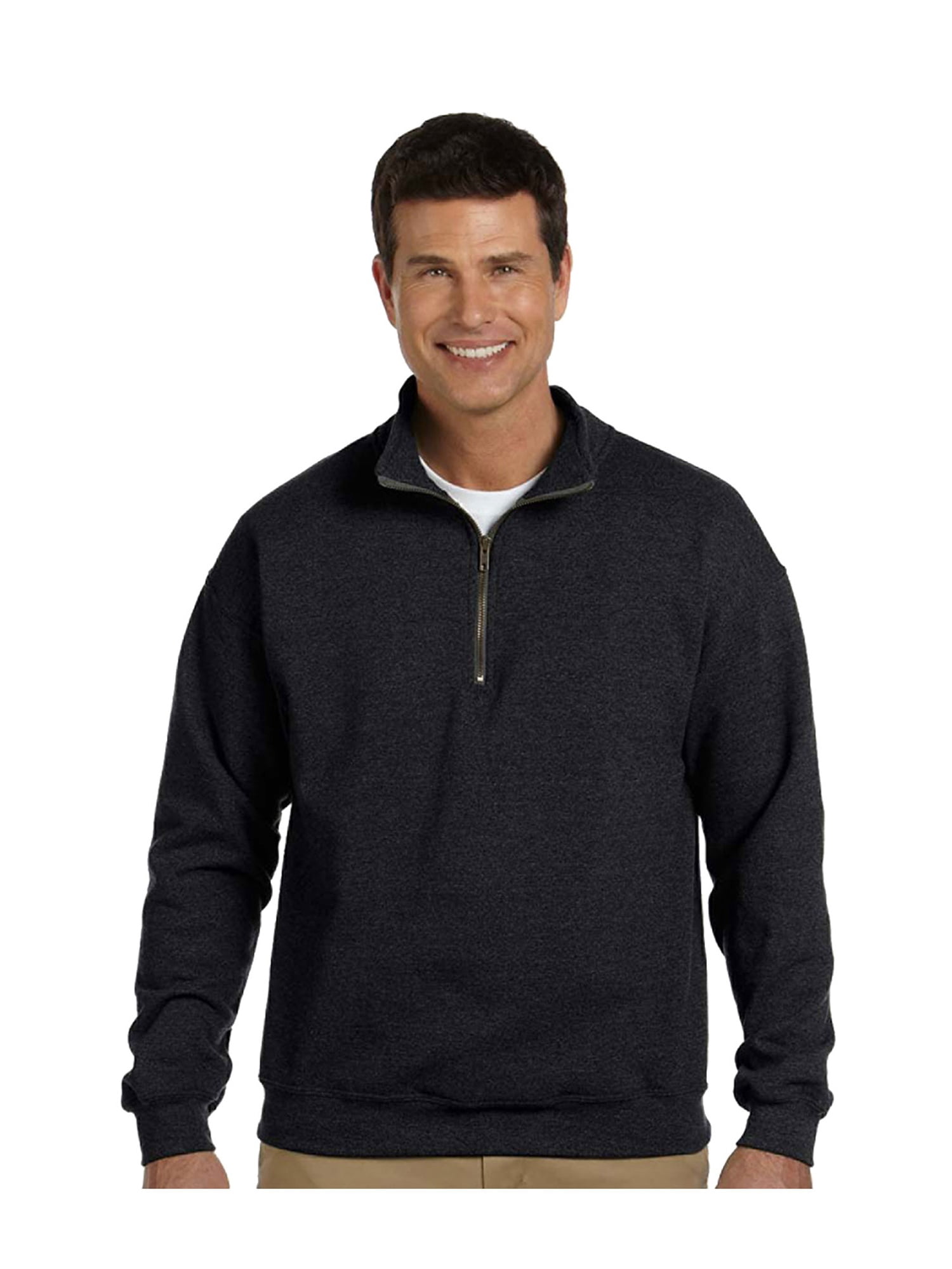 Gildan Men's Contrast Vintage 1/4 Zip Cadet Collar Sweatshirt, Style G18800, Size: Small, Black