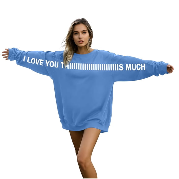 mihongmao Plus Size Valentine Shirts for Women Long-Sleeved Hoodless Pullover Casual Printed Sweatshirt Blue 3X