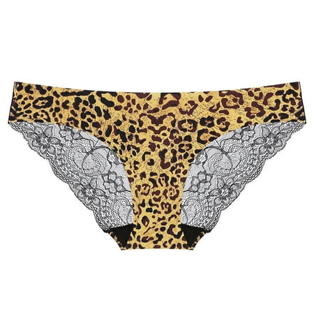 

Zerlibeaful Women Underwear Brief Panties 1PC Low Rise Transparent Leopard Print Lace Breathable Underpants