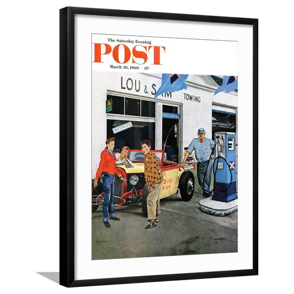 Art.com Gas Money, Saturday Evening Post Cover, March 26, 1960 Giclee Print by George Hughes, Black Frame Wall Art, 23" x 29"
