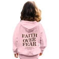 thumbnail image 6 of CCRFTGI Faith Over Fear Hoodies for Girls Letter Graphic Religious Faith Boys Sweatshirts Long Sleeve Bible Verse Hooded Pullover Tops with Pocket Pink 9-10 Years, 6 of 6