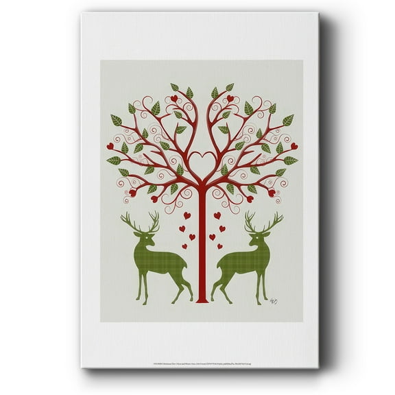Christmas Des - Deer and Heart Tree, On Cream- Gallery Wrapped Canvas