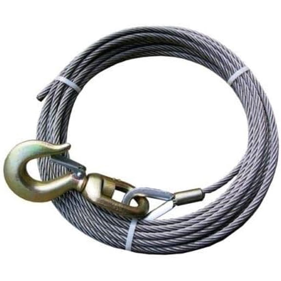 FCC-3775-SWH 3/8" x 75' Fiber Core Winch Cable with Swivel Hook, 13,400 lbs. Breaking Strength & 3,780 lbs.WLL @ 3.55:1 Safety Factor