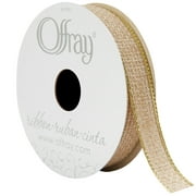 Offray Ribbon, Natural Gold 5/8 inch Galena Metallic Ribbon, 9 feet