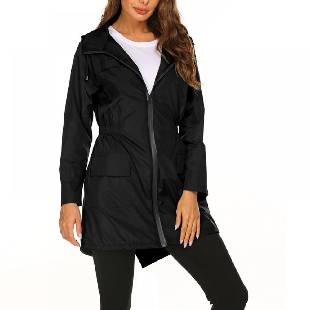 Monfince Women's Lightweight Raincoat For Women Waterproof Jacket Hooded Outdoor Hiking Jacket Long Rain Jackets Black S - image 1 of 8
