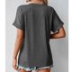 thumbnail image 3 of Camiseta de Mujer Manga Corta Botón Decoración Cuello en V Color Puro Señora Jersey Top para el Trabajo Compras Diarias Gris Oscuro M, 3 of 8