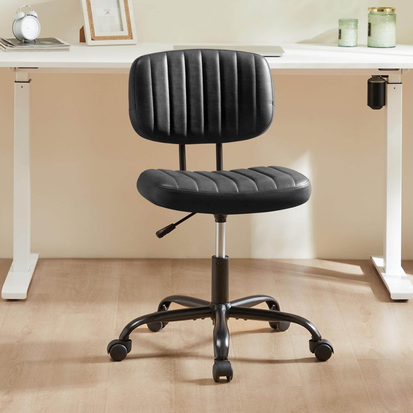 Kadyn Armless Home Office Chair with Adjustable Height, 360° Rolling Swivel Computer Task Chair without Arm for Study Room, Bedroom, Black