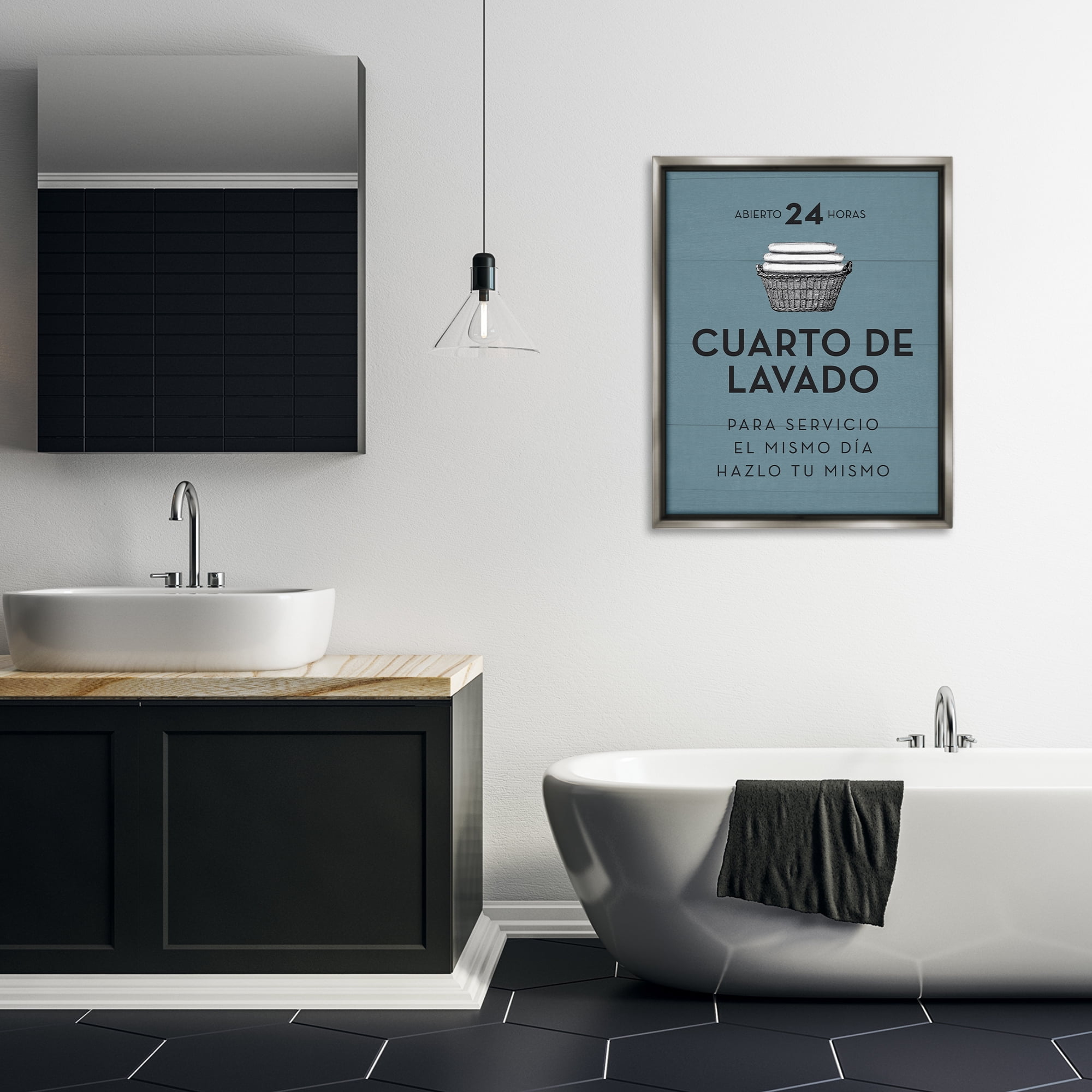 Stupell Industries Publicidad Día de Lavandería, Azul Bath & Laundry Painting Gray Floater Framed Art Print Wall Art, 25 x 31