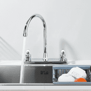 Zovajonia Chrome Two Handle Kitchen Faucet, High Arc 360° Swivel Spout Sink Faucet, Modern Commercial 3 Hole Kitchen Faucet, Plastic Body