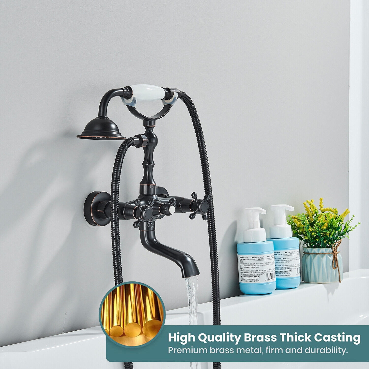 Clawfoot Bathtub Faucet Wall Mount with Hand Held Shower Faucet Set Tub Filler