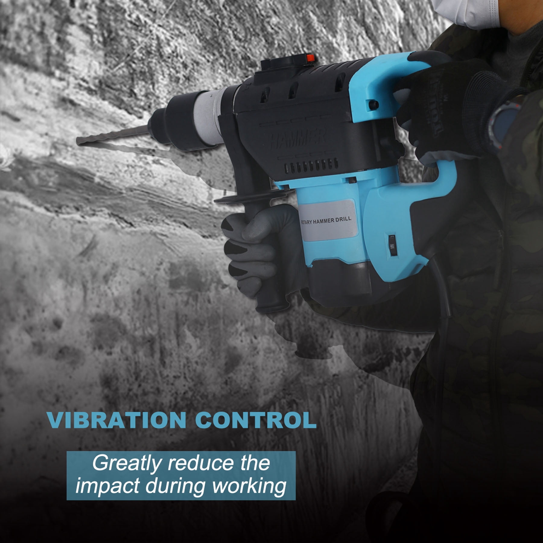 1100W Motor Blue & Black 1-1/2" SDS Plus 3 Functions Drill Hammer Demolition Concrete ,Blue + Black