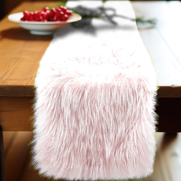 Christmas Table Runner, Modern Fluffy Faux Fur Christmas Table Runners for Home Dresser Dinning Table Decor (White, 12 x 71 inch)