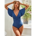 thumbnail image 1 of BEAUTYIN One Piece Swimsuits for Women Trumpet Sleeve V Neck Ruched Monokini Bathing Suits, 1 of 6
