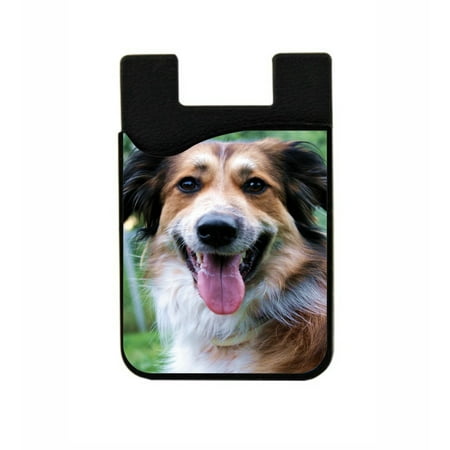 Australian Shepherd Dog  - Stick On Adhesive Black Silicon Card Holder/ Pocket for Cell (Best Phone Card To Call Australia From Usa)