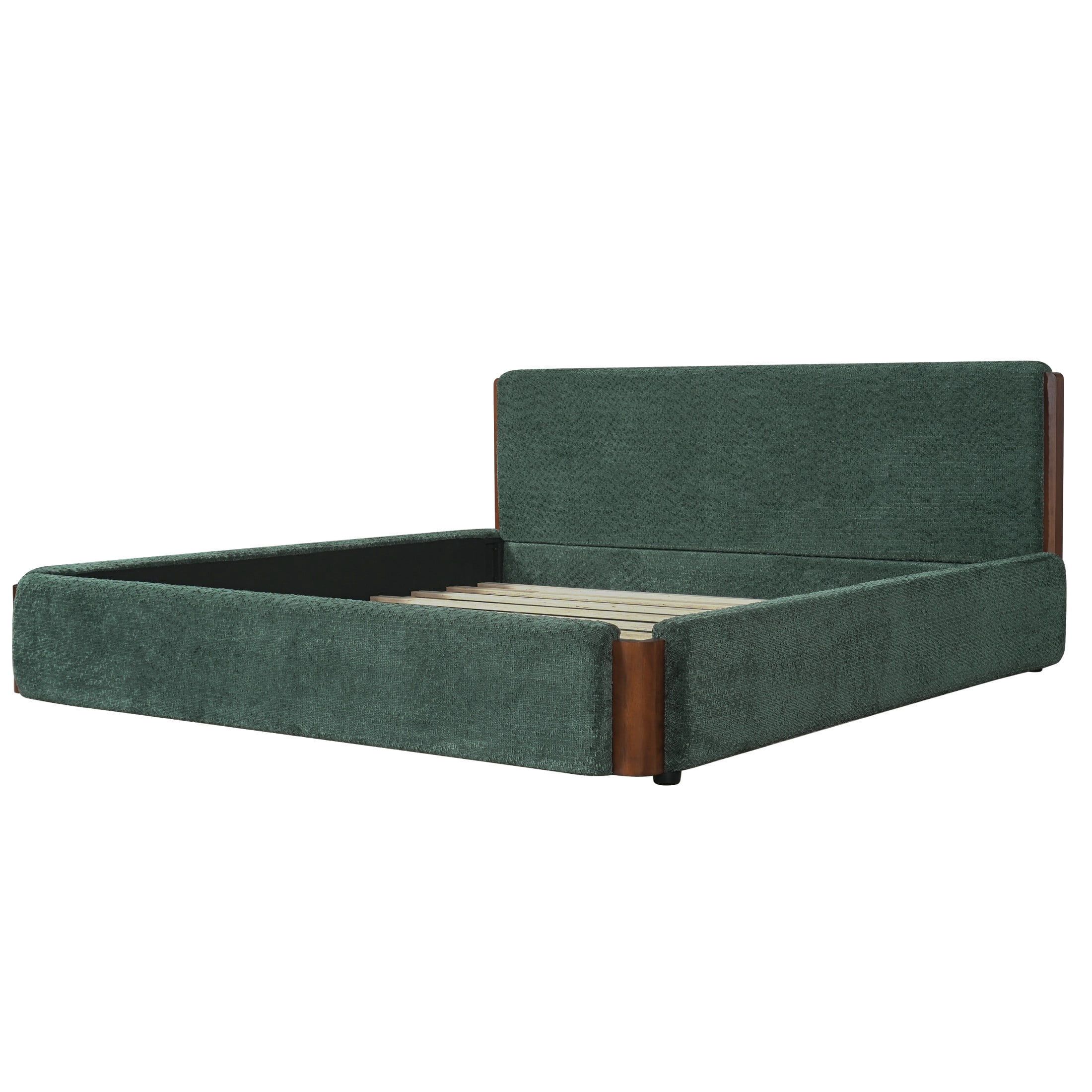 Christopher Knight Home Modern King Chenille Upholstered Platform Bed Frame with Wood Accents, Green