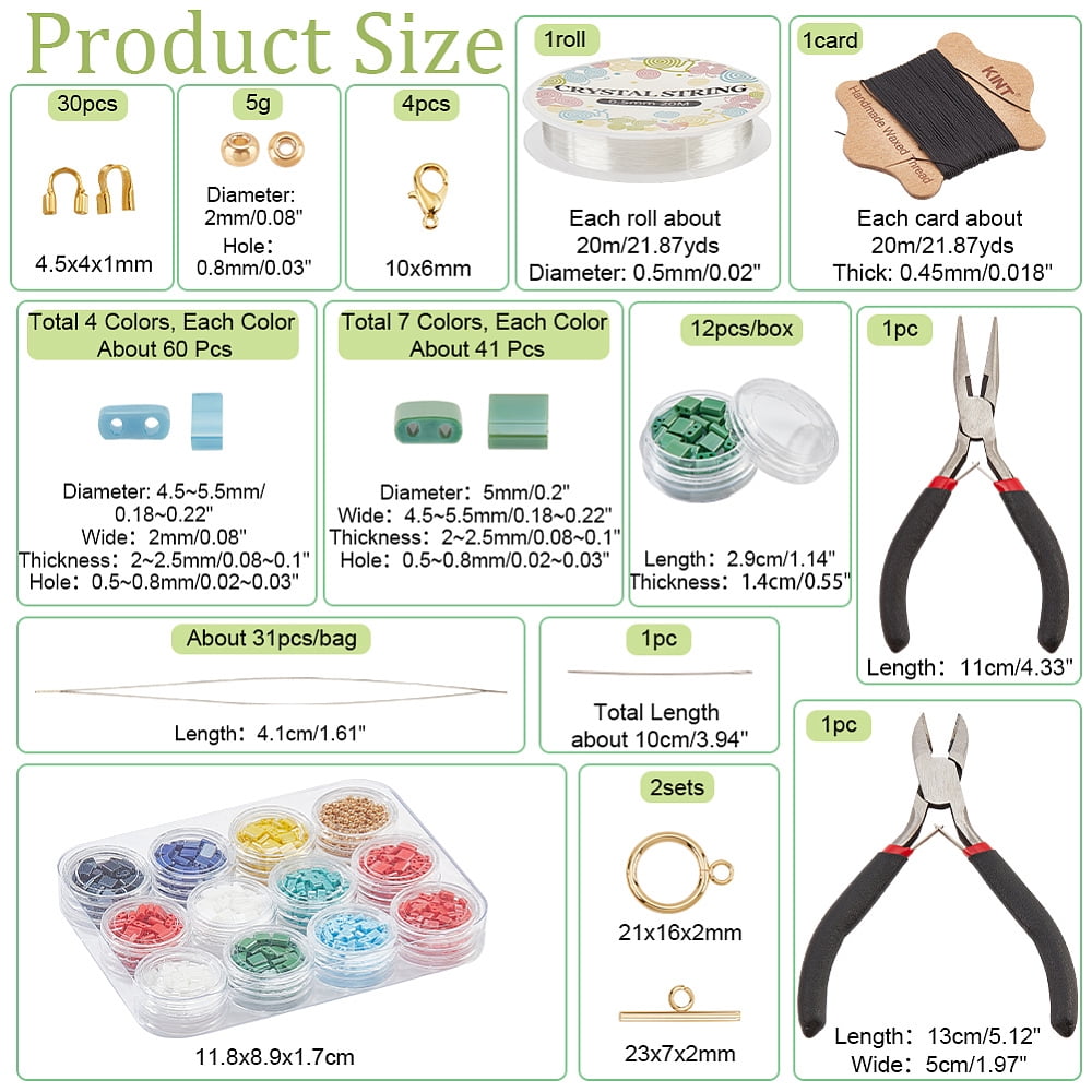 1 Box DIY Tile Bracelet Necklace Making Kit Including Rectangle Glass Seed Beads 304 Stainless Steel & Alloy Clasps Pliers & Cutter Needles