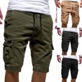 thumbnail image 3 of AYYUFE Summer Casual Men Solid Color Cargo Shorts Multi-Pockets Drawstring Fifth Pants, 3 of 8