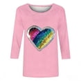 thumbnail image 3 of Mujeres Tres Cuartos de Manga Tops Suelto Ajuste Impreso Cuello Redondo Casual Blusa Camiseta Verano, 3 of 5