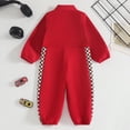 thumbnail image 5 of Linfrsh Newborn Girl Romper Baby Boy Romper Race Car Outfit Infant Long Sleeves Zipper Jumpsuit(Red,6-9 Months), 5 of 5