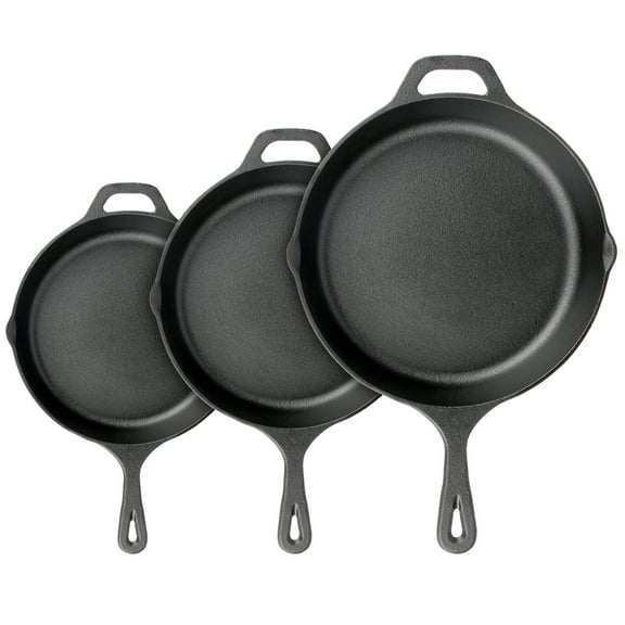 NutriChef Non Stick Pre Seasoned Cast Iron Skillet Frying Pan, 3 Piece Set