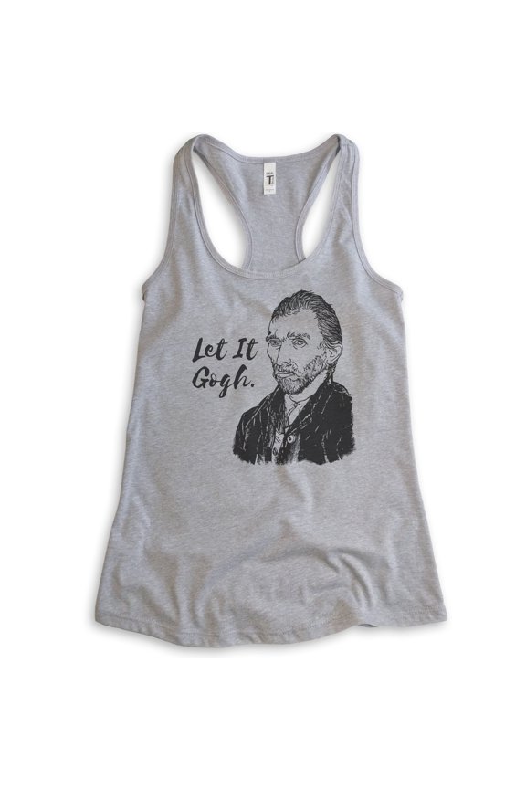 Let It Gogh Vincent Van Gogh Tank Top, Ladies Racerback Tank Top, Funny Van Gogh Tee, Funny Artist Tank, Heather Gray, Medium