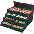thumbnail image 1 of Lambada Christmas Ornament Storage Box, Large Christmas Storage Container with Side Open, Stackable Xmas Decorations Organizer with Lid - Stores up to 128-3" Ornaments - Oxford Fabric (Green), 1 of 8