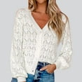 thumbnail image 2 of ASFGIMUJ Womens Cardigan Sweaters Plus Size Short Cardigan Sweater Long Sleeved Crochet Knit Shrugged Cardigan V Neck Button White XL, 2 of 5