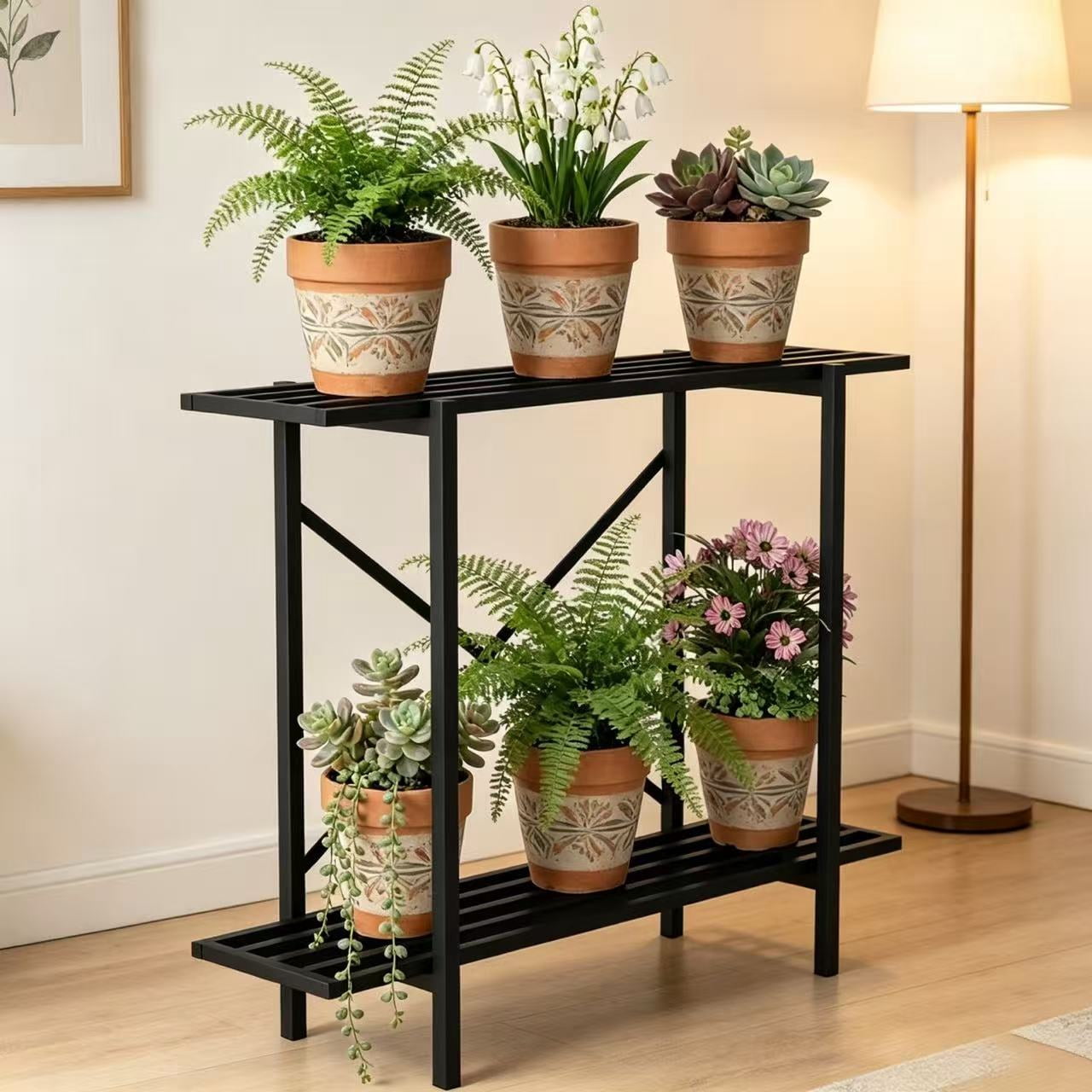 Zhongma 2 Tier Metal Sturdy Heavy Plant Stand, Narrow Plant Stand