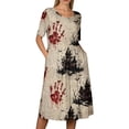 thumbnail image 5 of Women's Halloween Print Casual Dress, Round Neck with Pockets Design , Comfortable Relaxed Fit Fabric for Everyday Wear, Halloween Themed Dress for Women Black L, 5 of 6
