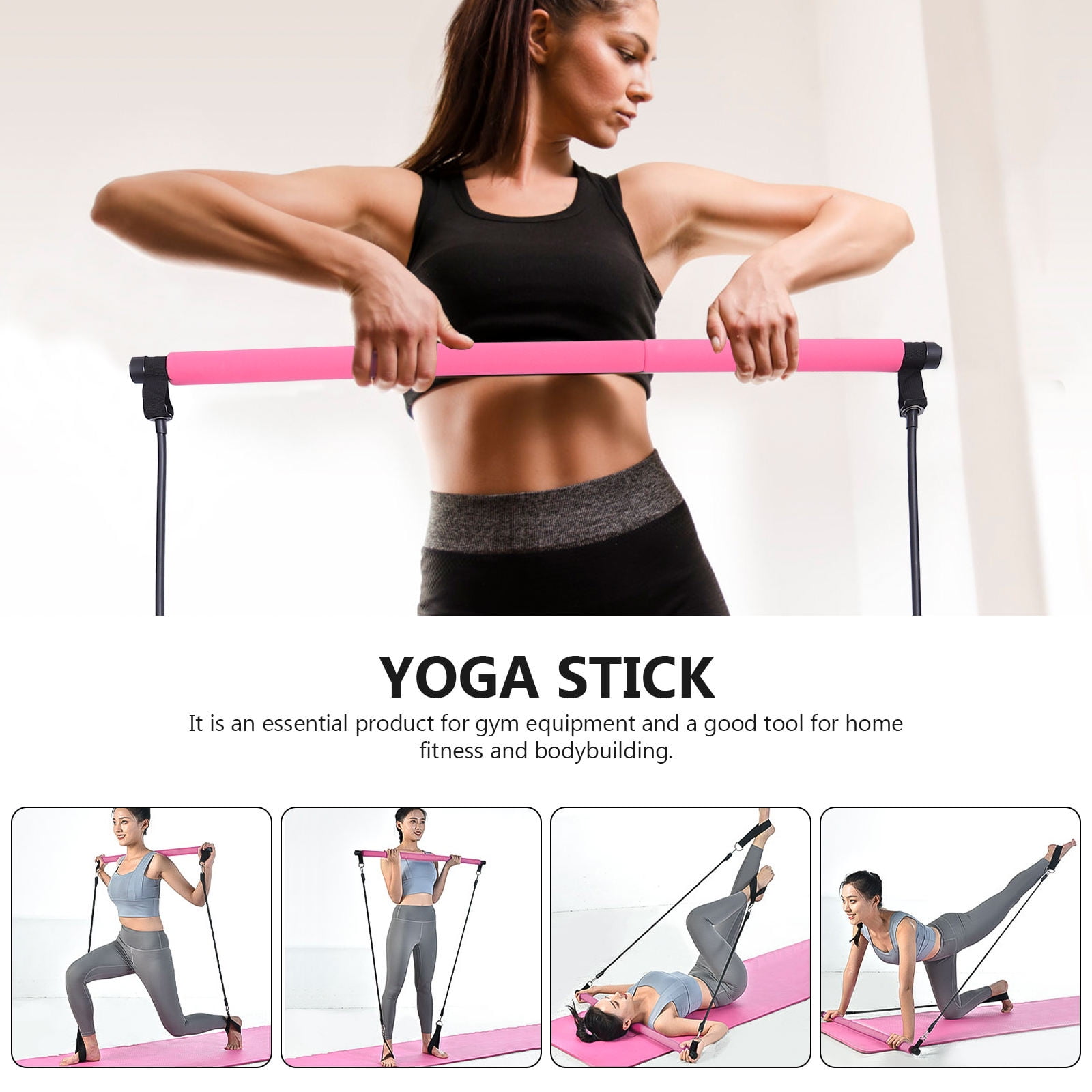 TABLZONE Pilates Resistance Band Set with Fitness Bar for Strength Training, Muscle Building, Sports Workout and Exercise